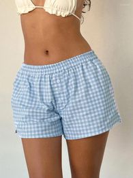Women's Sleepwear Women Summer Casual Pyjama Shorts Kawaii Plaid Boyshorts Elastic Band Loose Fit Button Lounge Bottoms For Homewear