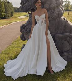 2024 Elegant A-line Wedding Dress Strapless Illusion High Side Slit Bridal Bride Gowns Vestido De Novia Robe de Mariage