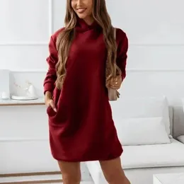 Casual Dresses Women Loose Pocket Mini Dress Autumn Hooded Long Sleeve Solid Winter Clothes Vestidos Femininos Elegant 30032