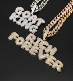 Custom Name Necklace Hip Hop Necklace Ice Out Personal CZ Bubbles Letter Pendant Men039s Rock Street Necklace with Rope7254129