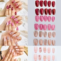 40PCS Cat Eye Handmade Press On Nails Long Magnetic Colorful Spring Natural Static Fake Nail Tips Full Cover Glossy for Women 240520
