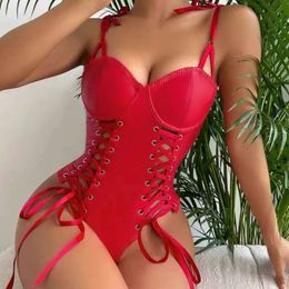 Large size sexy nightclub pu spicy girl party performance dress jacket strap seductive patent leather shapewear