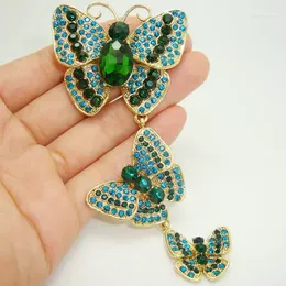 Brooches Vintage 3 Butterfly Art Nouveau Pendant Brooch Pin Green Rhinestone Crystal