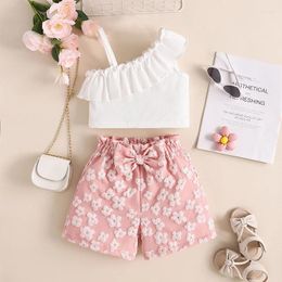 Clothing Sets 1-5Y Baby Girls Summer Outfits Irregular Ruffles Camisole Tops Elastic Floral Embroidery Shorts Set Fashion Cute Clothes