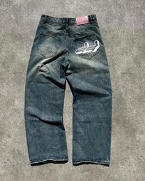 Women's Jeans European And American Trendy Brand Printed High-waisted Oversized Women 2024 High Street Wide-leg Straight Pants Men