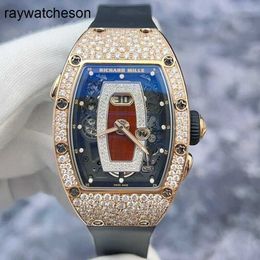 Richamills Watch Milles Watches Rm037 Snowflake Diamond Red Lip 18k Rose Gold Material Date Display Automatic Mechanical Womens