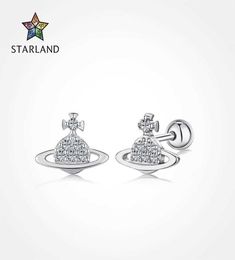 S925 pure silver ear nail Female Minority design Saturn Cross Earrings Fashion Trend jewelry7024513
