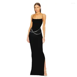 Casual Dresses Factory Wholesale Women's Black White Spaghetti Strap Stretch Tight Sexy Boutique Celebrity Cocktail Party Bandage Long Dress