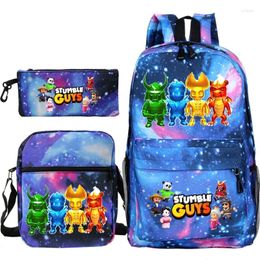 Backpack Kids Stumble Guys Boys Girls School Bags Cosplay Cartoon Knapsack Casual Backpacks Zipper Bookbag 3pcs Set Gift