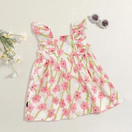 Girl Dresses First Birthday Dress Toddler Girls Floral Ruffles Flutter Sleeves Casual Summer For 1 To 9Y Pocket Swing