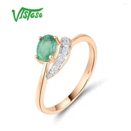 Cluster Rings VISTOSO Real 14K 585 Rose Gold Solitaire For Women Sparkling Diamond Emerald Delicate Wedding Anniversary Fine Jewellery