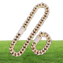 Heavy Cubic Zirconia Miami Men039s Cuban Chain Necklace with Bracelet Necklace Set Gold Silver 20mm Big Choker Hip hop Jewellery 5008889