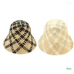 Berets Dropship Foldable Raffia Stitching For Sun Hat Beach Protection Bucket