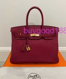 Aa Biridkkin Delicate Luxury Womens Social Designer Totes Bag Shoulder Bag Togo Leather 35 with Gold Hardware Fashionable Commuting Handbag