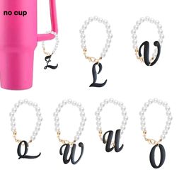 Hair Accessories Black Large Letters Pearl Chain With Charm Shaped For Tumbler Cup Charms Personalised Handle Drop Delivery Otnlg