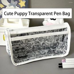 Cute Puppy Pen Bag Cartoon Large Capacity Stable Triangle Base Storage Transparent Pencil Case School Office