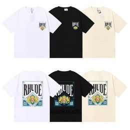 Rhude High end designer T shirts for card card printing tide high street men and women lovers round neck short sleeve T-shirt With 1:1 original labels