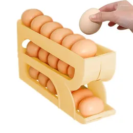 Kitchen Storage Refrigerator Egg Dispenser 3-Tier Automatic Rolling Holder Space-Saving Organizer Container Tray For Fridge Cabinet