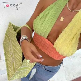 Women's Tanks Camis Tossy Summer New Halter Contrast Colour Tops New Women Sexy Backless Y2K Fashion Top Camis Cropped Tops Party Club Wear Camisole Y240518