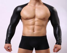 AIIOU Sexy Mens Faux Leather Hollow Arm Sleeves Sexy Gay Breathable Mesh Hole Men Nightwear Sex Products Men Singlet Underwear9582576