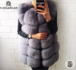 FURSARCAR 70cm Long Real Fox Fur Vest For Women Genuine Leather Coats Winter Female Fox Fur Jacket Luxury Outerwear Customize CX204883378