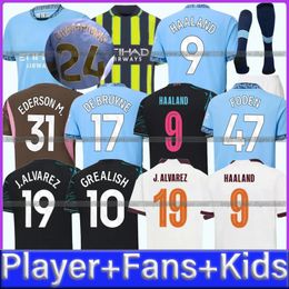 24 25 Haaland Soccer Jerseys Mans Cities Final Istambul Kit Mahrez Grealish de Bruyne Foden Man Cidade de futebol Camiseta infantil