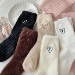 Women Socks Warm Winter Ladies Home Floor Calcetines Thicken Fleece Sock Cartoon Love Soft Fluffy Bed