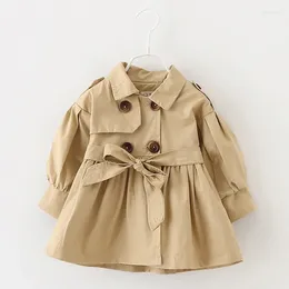 Jackets 9M-3Y Baby Girls Trench Coat Fashion Lapel Long-Sleeved Outerwear Spring Autumn Kids Solid Colour Cotton Medium-Length Jacket