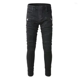 Men's Jeans A964 Biker Youth Streetwear Men Patchwork Slim Pencil Pants Black Skinny