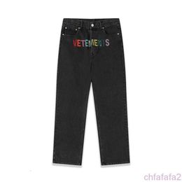 Vetements Men Jeans Real s High Quality Women Survetements Designer Fashion Pants Embroidered Lettered Casual Straight Leg 263 FNYN