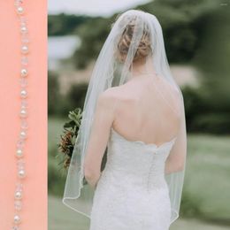 Bridal Veils TOPQUEEN V34 Wedding Crystal Beaded Bead Edge Short Veil With Comb Soft Single Tier Pearl VEU 204l