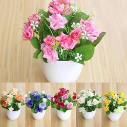 Decorative Flowers With Pot Artificial Potted Plants Flower Arrangement Easy Care Garden Plant Plastic Adding Vitality