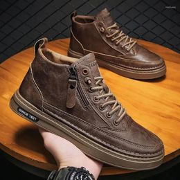 Casual Shoes Autumn Winter Men High-Top Patent Leather Outdoor Sneakers Breathable Non-slip Walking Black Simple