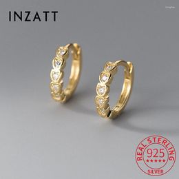 Hoop Earrings INZAReal 925 Sterling Silver Zircon Heart For Women Classic Fine Jewelry Minimalist Accessories