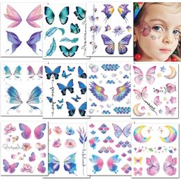 12 Sheets Butterfly Tattoos Temporary for Kids Women Eyes Make Up Galaxy Waterproof Face Tattoo Stickers for Party Favours Gifts 240425