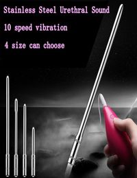 10Frequency Vibrating Urethral Sound Stainless Steel Penis Insert Sounding Rod Sex Vibrator For Men Erotic Toys Urethra Dilator6409390