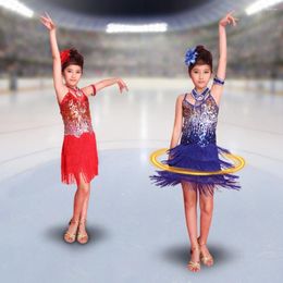 Girl Dresses Children'S Fringe Latin Dance Dress Show Sequin Elegant Sports