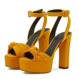 Fashion Women Top Open Toe Platform Chunky Bowtie Ankle Straps Buckle Thick High Heel Sand 4c4