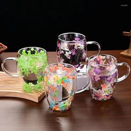 Wine Glasses 1PC INS Trends High Borosilicate Glass Tea Coffee Cup Floral Dry Flowers Simple Heat Resistant Double Wall