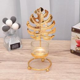 Candle Holders Plating Iron Holder With Glass Cup Candlestick Leaf Shape Decor For Wedding Party Home Decoration (G Style Golden)