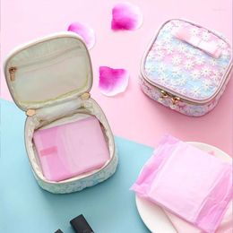 Storage Bags Girly Cute Mesh Embroidered Sanitary Napkin Bag Portable Cosmetic Box Multi-function Earphone Data Cable