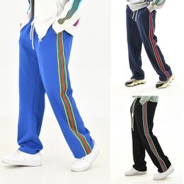 24 Luxurys Designer Mens Pants Needles Track Pant Butterfly Embroidery Side Webbing Patchwork Striped Elastic Workout Running Trousers Casual Loose Jogging