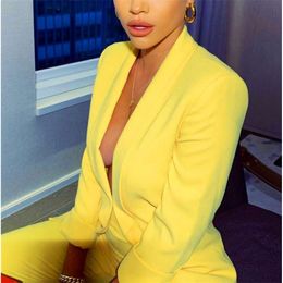 Yellow Business Pant Suits for Women Ladies Single Breasted Blazer with Pants Women's Work Pantsuit Custom Made