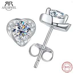 Stud Earrings AnuJewel 1 Carat Total Heart Moissanite Diamond Love For Women 18K Gold Plated Silver Jewellery Wholesale
