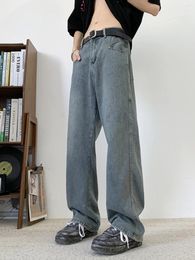 Men's Jeans Men Vintage Blue Denim Pants Patchwork Loose Baggy Retro Straight High Elasticity Wide Leg Male Trousers B173