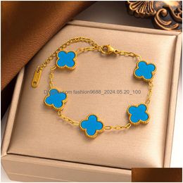 Chain Clover Bracelet Designer Jewelry Gold Bracelets For Women Double-Sided 18K Carnelian Titanium Steel Four-Leaf Flower Drop Delive Otjgr