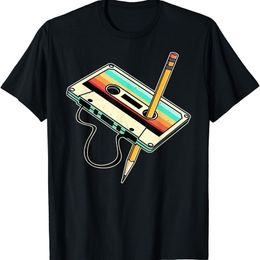 80s Cassette Tape Pencil 1980s Retro Vintage Throwback Music TShirt Men Clothing T Shirt Camisetas 240506