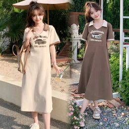 Maternity Dresses 8885# Summer Leisure Cotton Pregnant Womens Long T-shirt Loose Straight Extra Large Pregnant Womens Clothing d240520