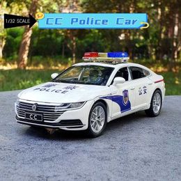 Diecast Model Cars 1 32 Volkswagen CC Police Car Model Alloy Car Die Cast Toy Car Model Sound Light Childrens Toy Collectibles Christmas gift Y240520H3MN