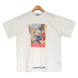 Rhude High end designer T shirts for Street fashion plant flower print men and women casual versatile lovers short sleeve T-shirt With 1:1 original labels